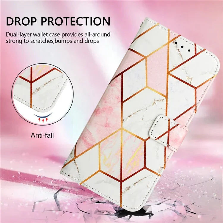 YB Pattern Printing Leather Series-6 For iPhone 16 Pro Max Case Marble Wallet Crossbody Phone Cover