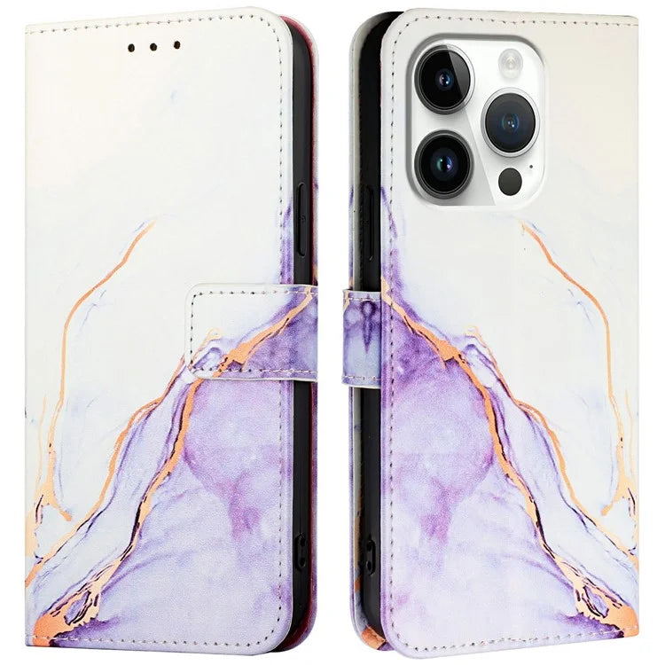 YB Pattern Printing Leather Series-6 For iPhone 16 Pro Max Case Marble Wallet Crossbody Phone Cover