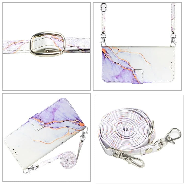 YB Pattern Printing Leather Series-6 For iPhone 16 Pro Max Case Marble Wallet Crossbody Phone Cover
