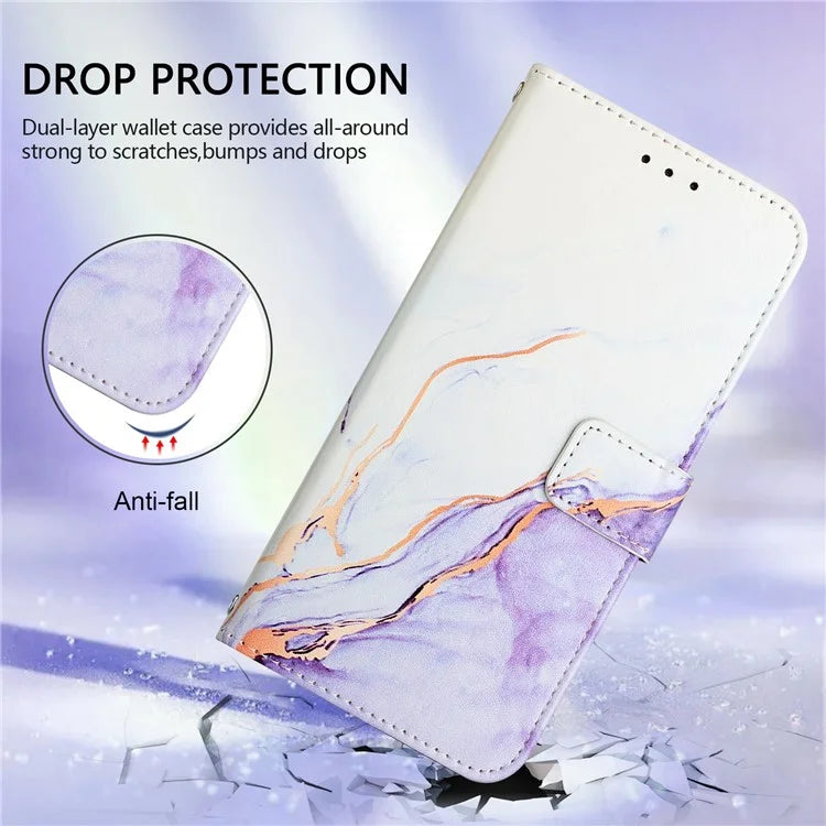 YB Pattern Printing Leather Series-6 For iPhone 16 Pro Max Case Marble Wallet Crossbody Phone Cover