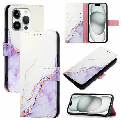 YB Pattern Printing Leather Series-6 For iPhone 16 Pro Max Case Marble Wallet Crossbody Phone Cover