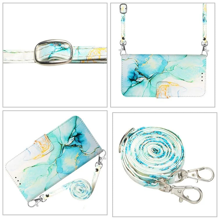 YB Pattern Printing Leather Series-6 For iPhone 16 Pro Max Case Marble Wallet Crossbody Phone Cover