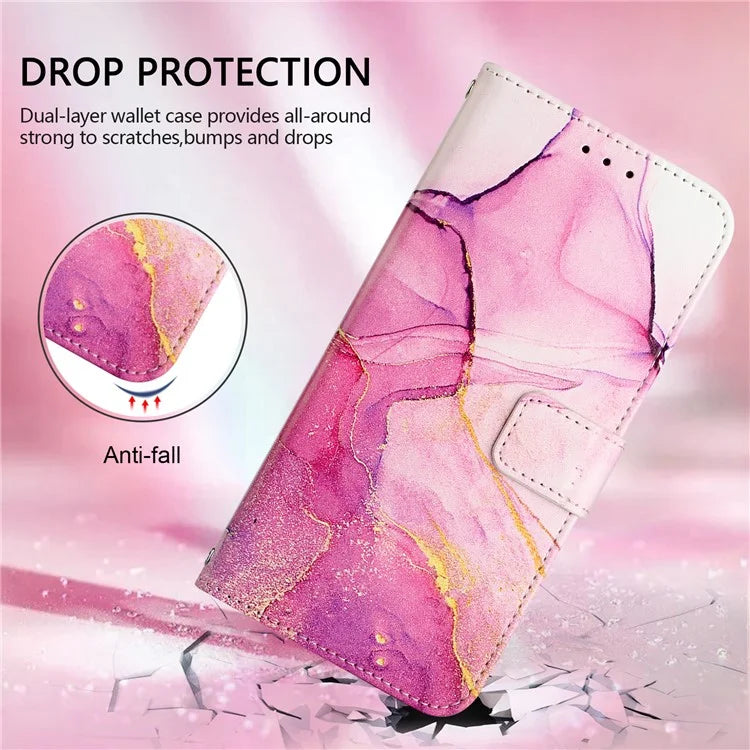YB Pattern Printing Leather Series-5 For iPhone 16 Plus Case Marble Pattern Wallet Phone Cover