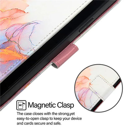 YB Pattern Printing Leather Series-5 For iPhone 16 Plus Case Marble Pattern Wallet Phone Cover