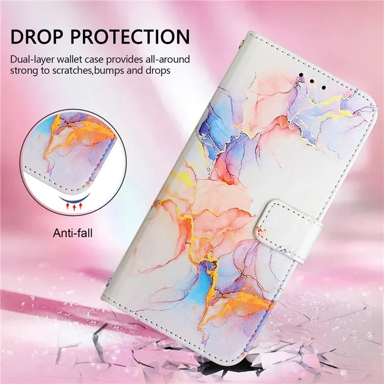 YB Pattern Printing Leather Series-5 For iPhone 16 Plus Case Marble Pattern Wallet Phone Cover