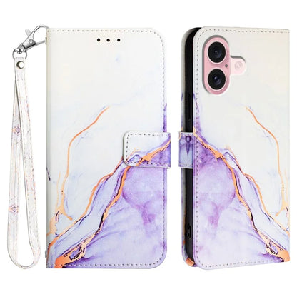 YB Pattern Printing Leather Series-5 For iPhone 16 Plus Case Marble Pattern Wallet Phone Cover