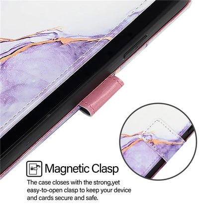 YB Pattern Printing Leather Series-5 For iPhone 16 Plus Case Marble Pattern Wallet Phone Cover
