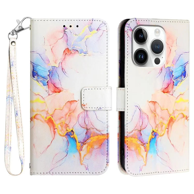 YB Pattern Printing Leather Series-5 For iPhone 16 Pro Max Case Marble Pattern Wallet Phone Cover