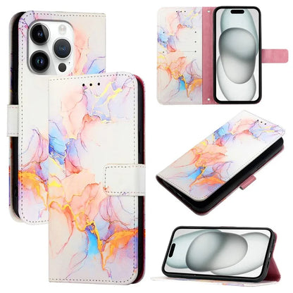YB Pattern Printing Leather Series-5 For iPhone 16 Pro Max Case Marble Pattern Wallet Phone Cover