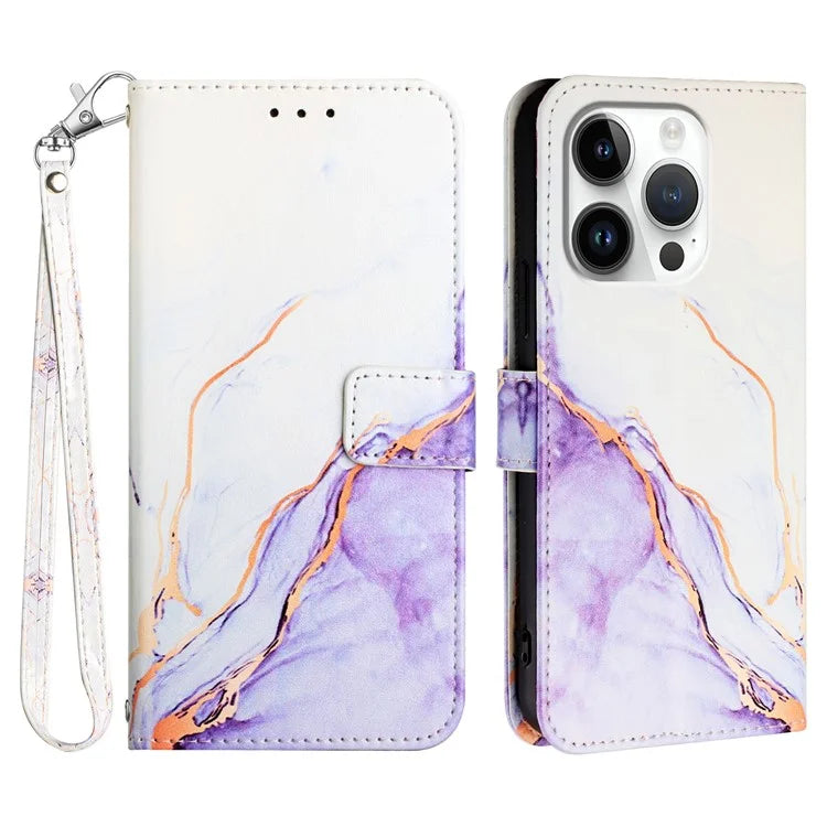 YB Pattern Printing Leather Series-5 For iPhone 16 Pro Max Case Marble Pattern Wallet Phone Cover