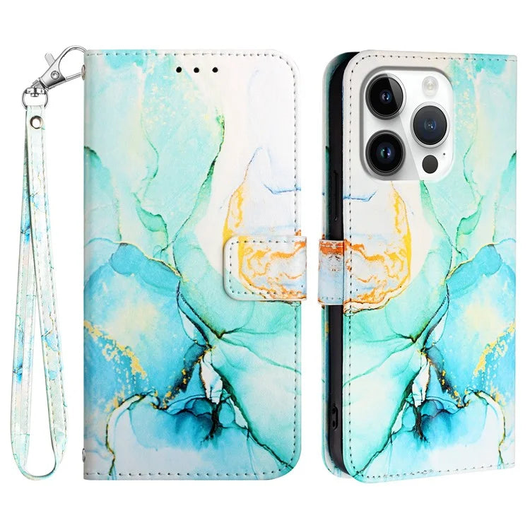 YB Pattern Printing Leather Series-5 For iPhone 16 Pro Max Case Marble Pattern Wallet Phone Cover