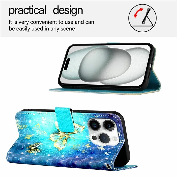 YB Pattern Printing Leather Series-2 For iPhone 16 Pro Case Stand View Wallet Phone Cover