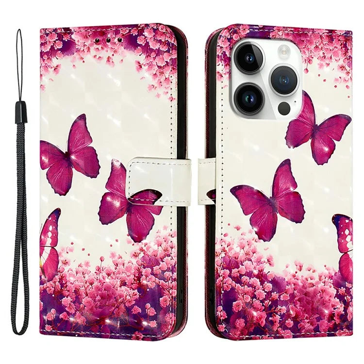 YB Pattern Printing Leather Series-2 For iPhone 16 Pro Case Stand View Wallet Phone Cover