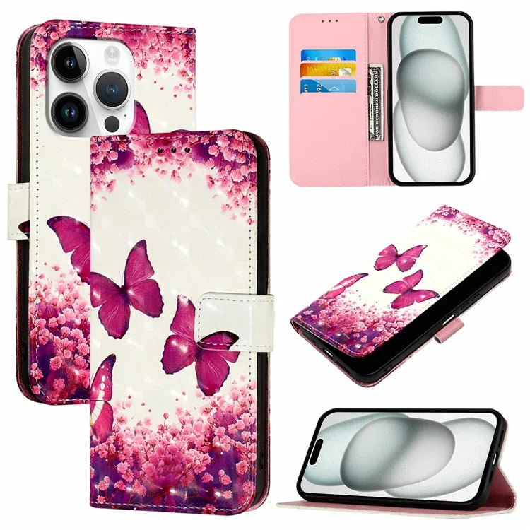 YB Pattern Printing Leather Series-2 For iPhone 16 Pro Case Stand View Wallet Phone Cover