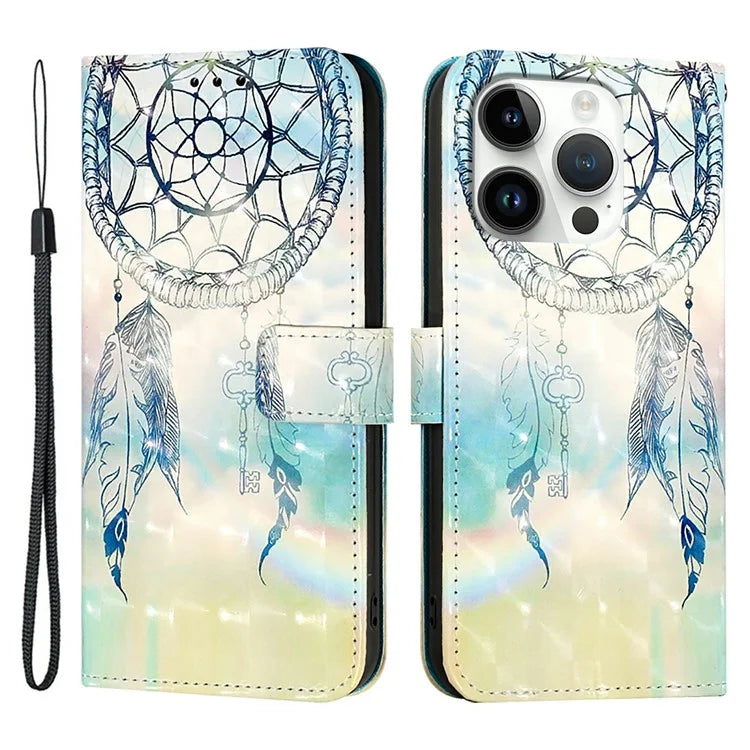YB Pattern Printing Leather Series-2 For iPhone 16 Pro Case Stand View Wallet Phone Cover