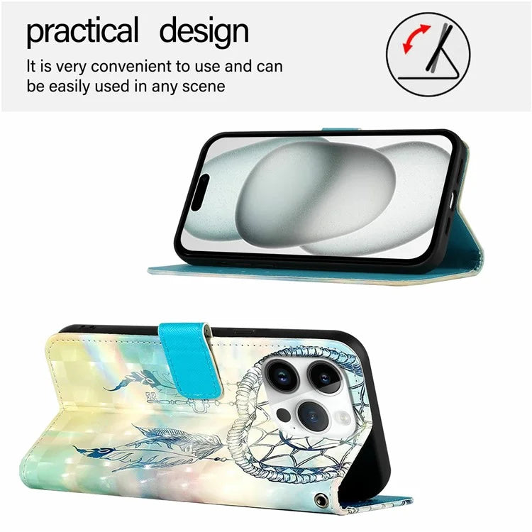 YB Pattern Printing Leather Series-2 For iPhone 16 Pro Case Stand View Wallet Phone Cover