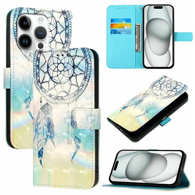 YB Pattern Printing Leather Series-2 For iPhone 16 Pro Case Stand View Wallet Phone Cover