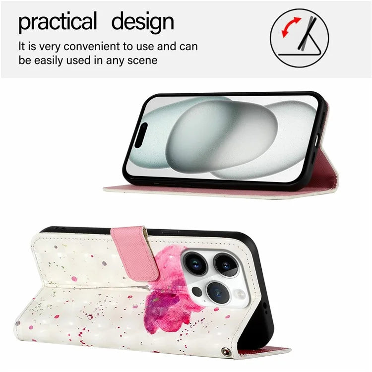 YB Pattern Printing Leather Series-2 For iPhone 16 Pro Case Stand View Wallet Phone Cover