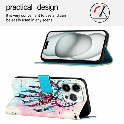 YB Pattern Printing Leather Series-2 For iPhone 16 Pro Case Stand View Wallet Phone Cover
