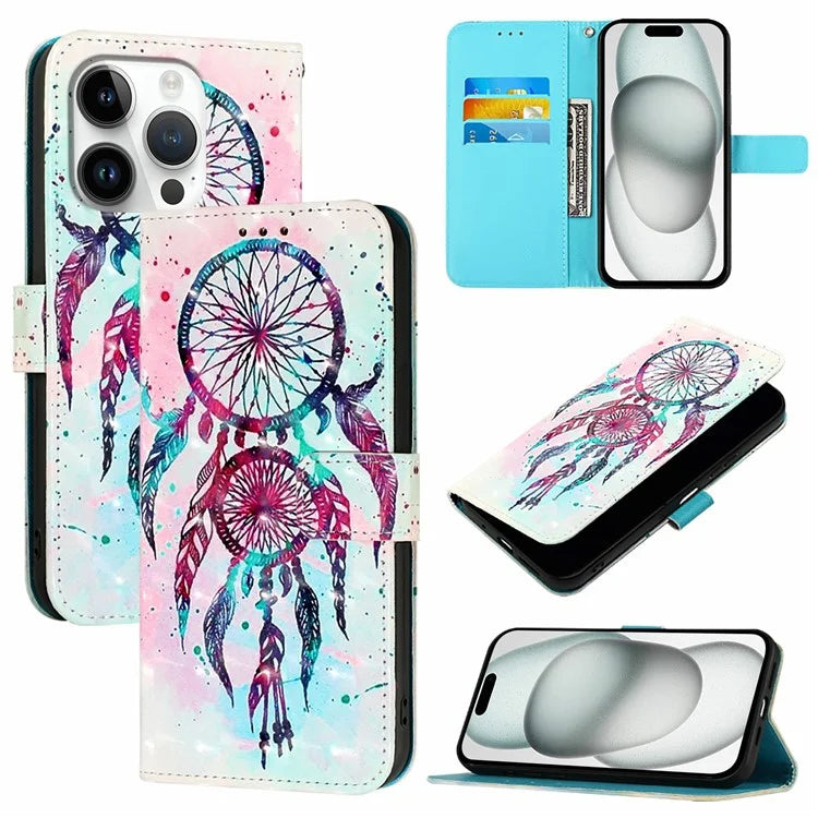 YB Pattern Printing Leather Series-2 For iPhone 16 Pro Case Stand View Wallet Phone Cover
