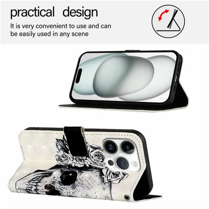 YB Pattern Printing Leather Series-2 For iPhone 16 Pro Case Stand View Wallet Phone Cover