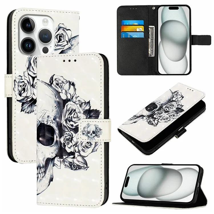 YB Pattern Printing Leather Series-2 For iPhone 16 Pro Case Stand View Wallet Phone Cover