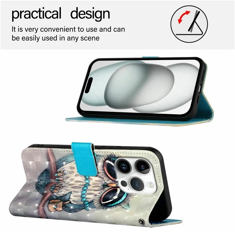YB Pattern Printing Leather Series-2 For iPhone 16 Pro Case Stand View Wallet Phone Cover