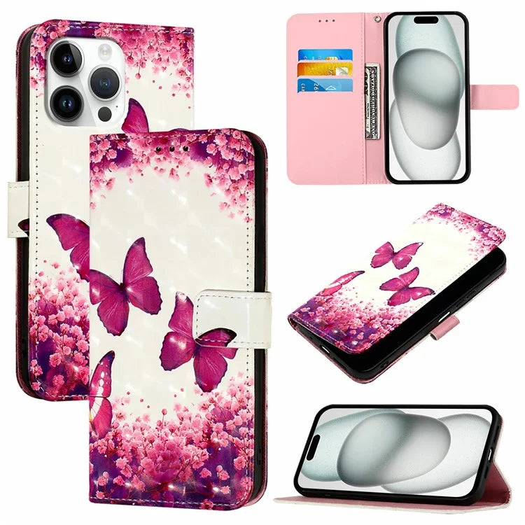 YB Pattern Printing Leather Series-2 For iPhone 16 Pro Max Case Stand View Wallet Phone Cover