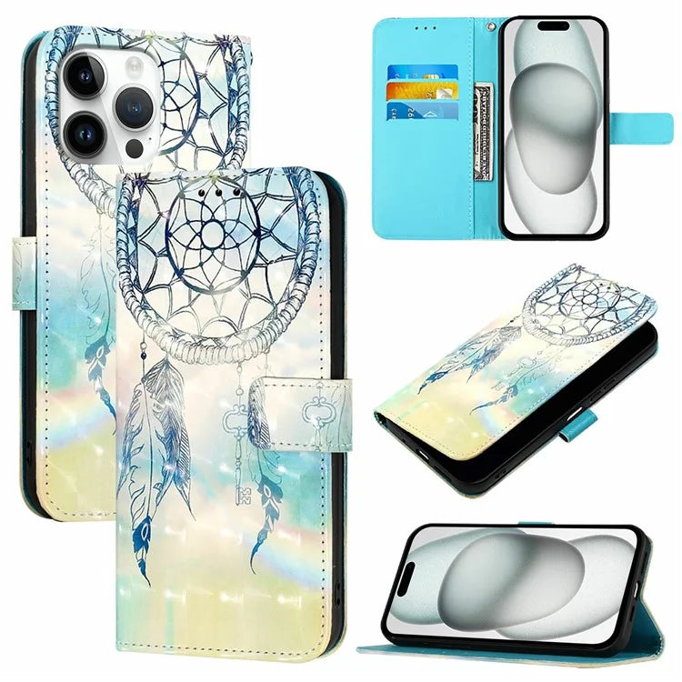 YB Pattern Printing Leather Series-2 For iPhone 16 Pro Max Case Stand View Wallet Phone Cover