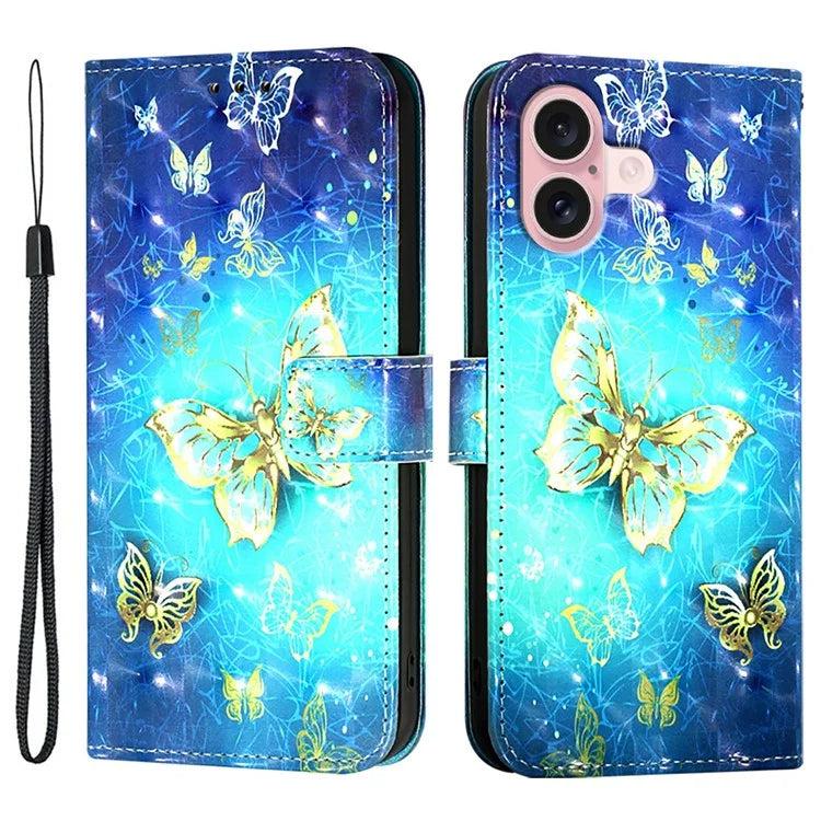 YB Pattern Printing Leather Series-2 For iPhone 16 Case Stand View Wallet Phone Cover