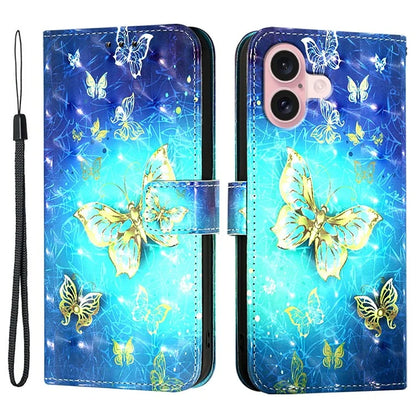 YB Pattern Printing Leather Series-2 For iPhone 16 Case Stand View Wallet Phone Cover