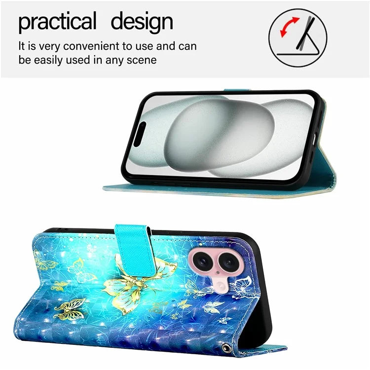 YB Pattern Printing Leather Series-2 For iPhone 16 Case Stand View Wallet Phone Cover
