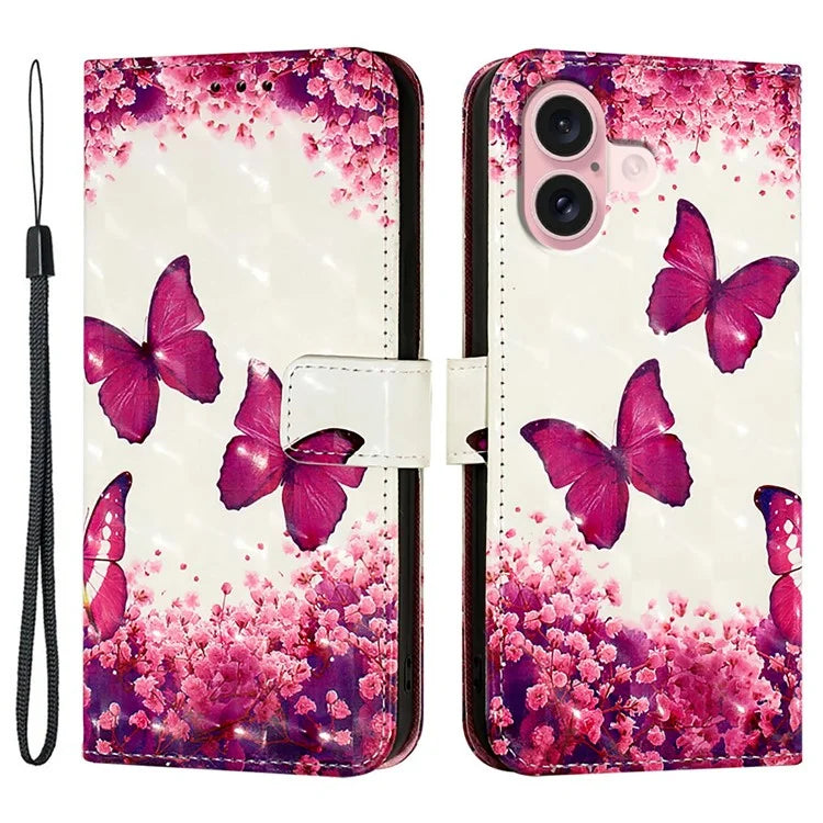 YB Pattern Printing Leather Series-2 For iPhone 16 Case Stand View Wallet Phone Cover