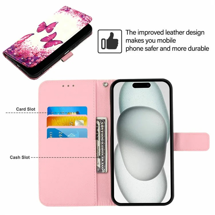YB Pattern Printing Leather Series-2 For iPhone 16 Case Stand View Wallet Phone Cover