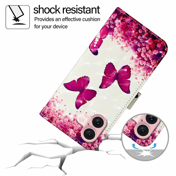 YB Pattern Printing Leather Series-2 For iPhone 16 Case Stand View Wallet Phone Cover
