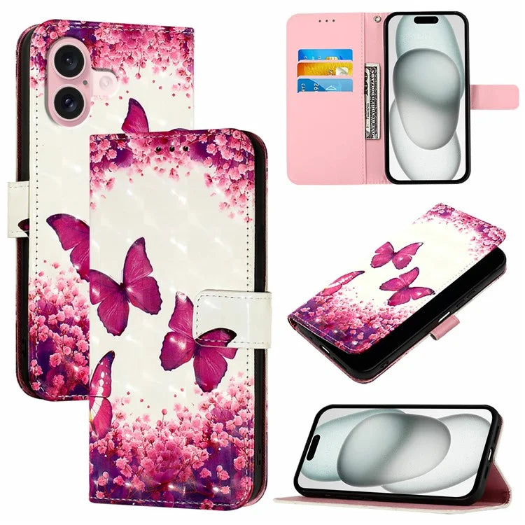 YB Pattern Printing Leather Series-2 For iPhone 16 Case Stand View Wallet Phone Cover