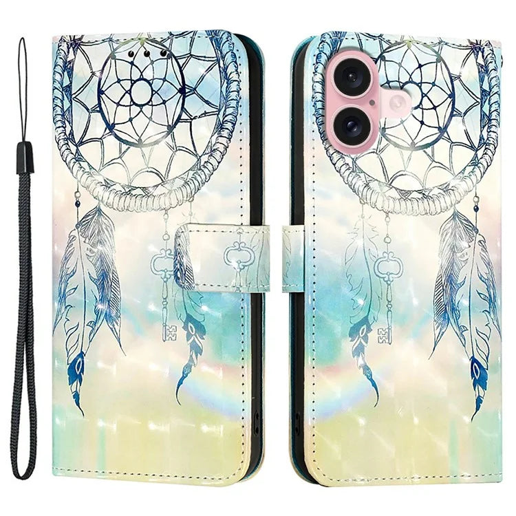 YB Pattern Printing Leather Series-2 For iPhone 16 Case Stand View Wallet Phone Cover