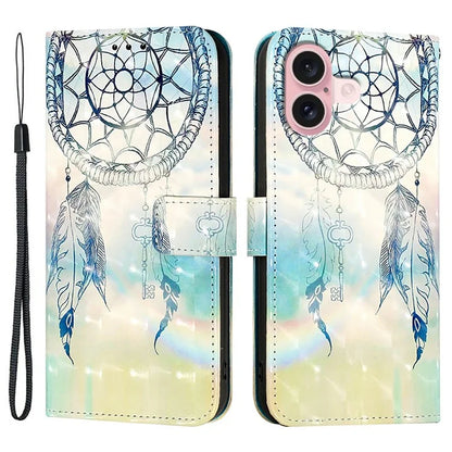 YB Pattern Printing Leather Series-2 For iPhone 16 Case Stand View Wallet Phone Cover