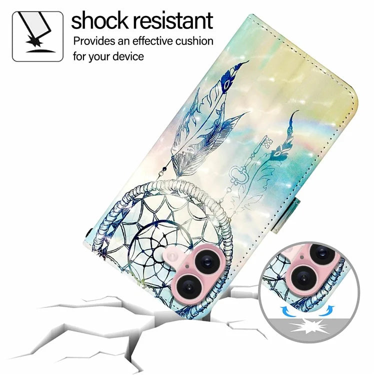 YB Pattern Printing Leather Series-2 For iPhone 16 Case Stand View Wallet Phone Cover
