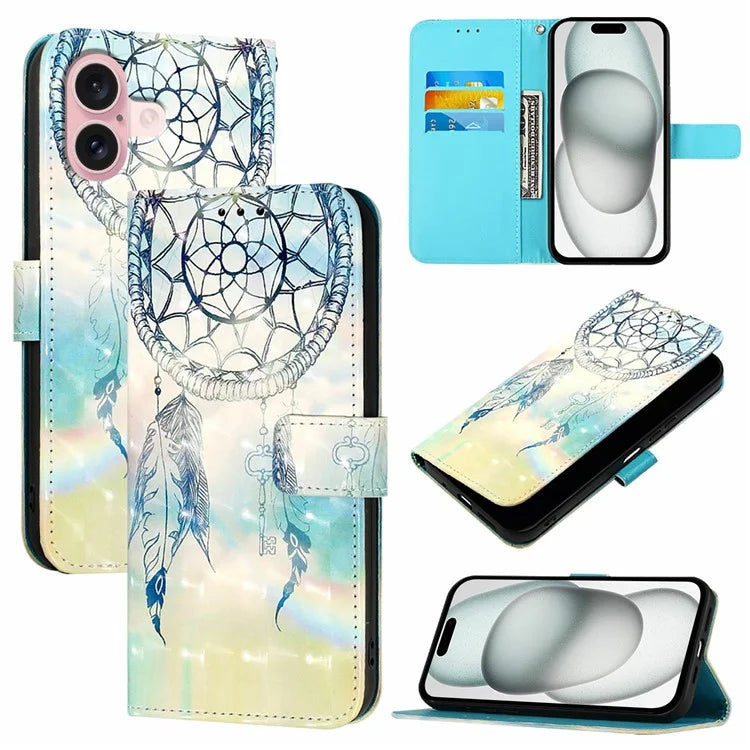 YB Pattern Printing Leather Series-2 For iPhone 16 Case Stand View Wallet Phone Cover