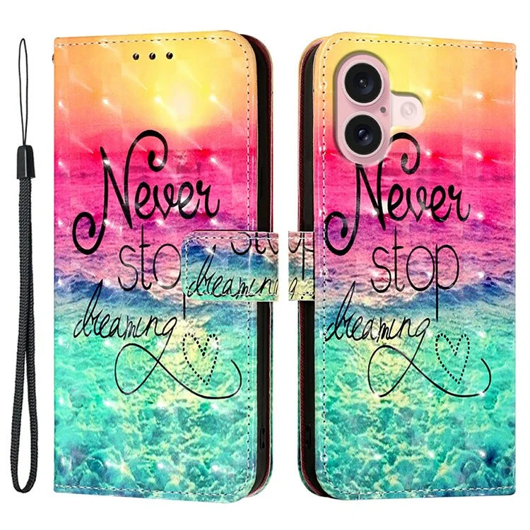 YB Pattern Printing Leather Series-2 For iPhone 16 Case Stand View Wallet Phone Cover