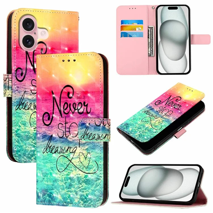 YB Pattern Printing Leather Series-2 For iPhone 16 Case Stand View Wallet Phone Cover