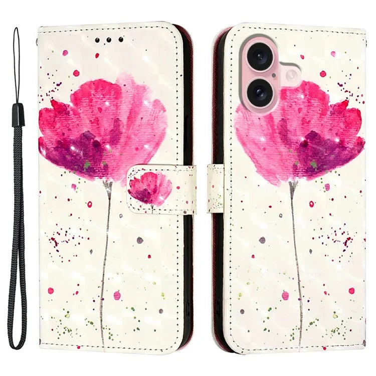 YB Pattern Printing Leather Series-2 For iPhone 16 Case Stand View Wallet Phone Cover