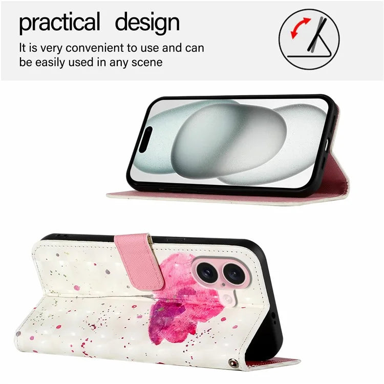 YB Pattern Printing Leather Series-2 For iPhone 16 Case Stand View Wallet Phone Cover