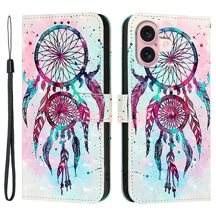 YB Pattern Printing Leather Series-2 For iPhone 16 Case Stand View Wallet Phone Cover