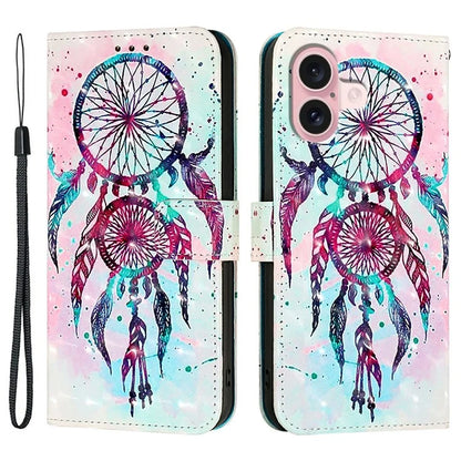 YB Pattern Printing Leather Series-2 For iPhone 16 Case Stand View Wallet Phone Cover