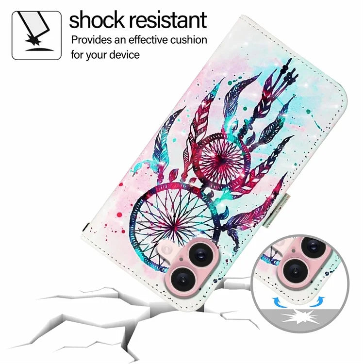 YB Pattern Printing Leather Series-2 For iPhone 16 Case Stand View Wallet Phone Cover