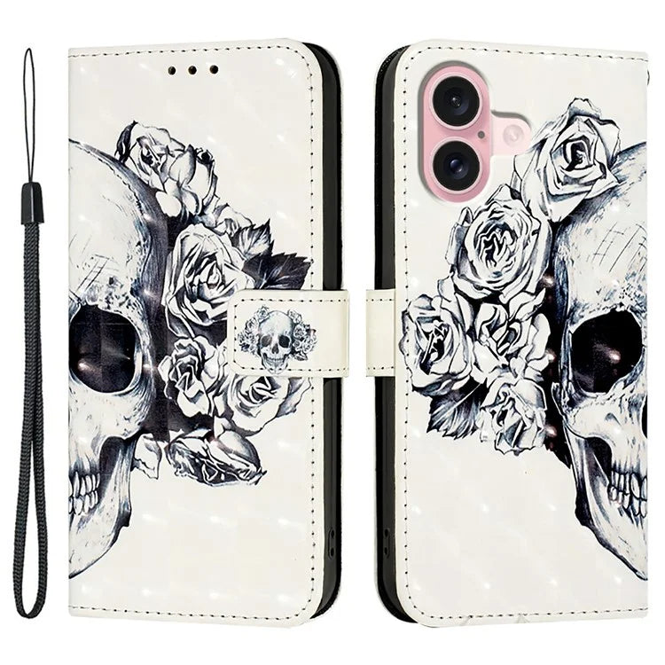 YB Pattern Printing Leather Series-2 For iPhone 16 Case Stand View Wallet Phone Cover