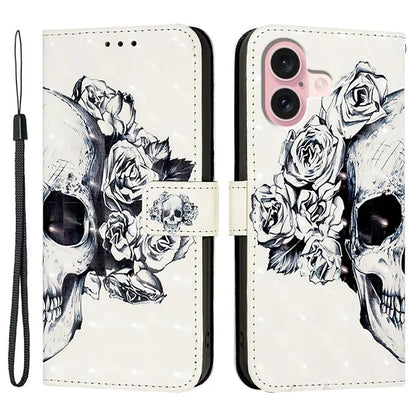 YB Pattern Printing Leather Series-2 For iPhone 16 Case Stand View Wallet Phone Cover