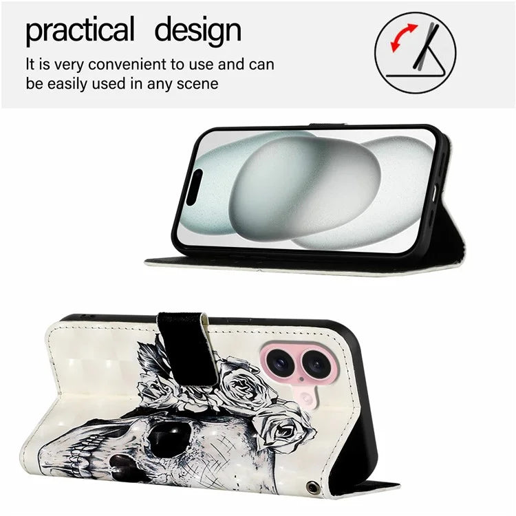 YB Pattern Printing Leather Series-2 For iPhone 16 Case Stand View Wallet Phone Cover